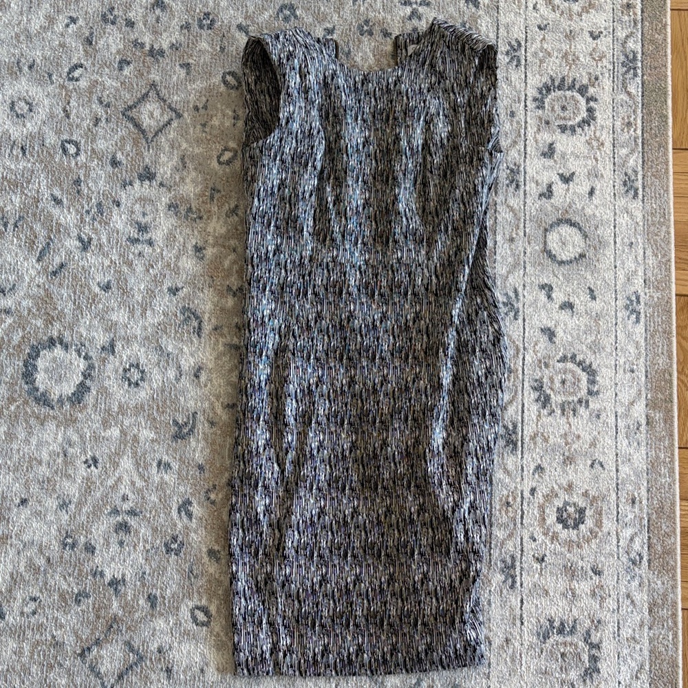 Calvin Klein Black and White Textured Midi Sheath Dress